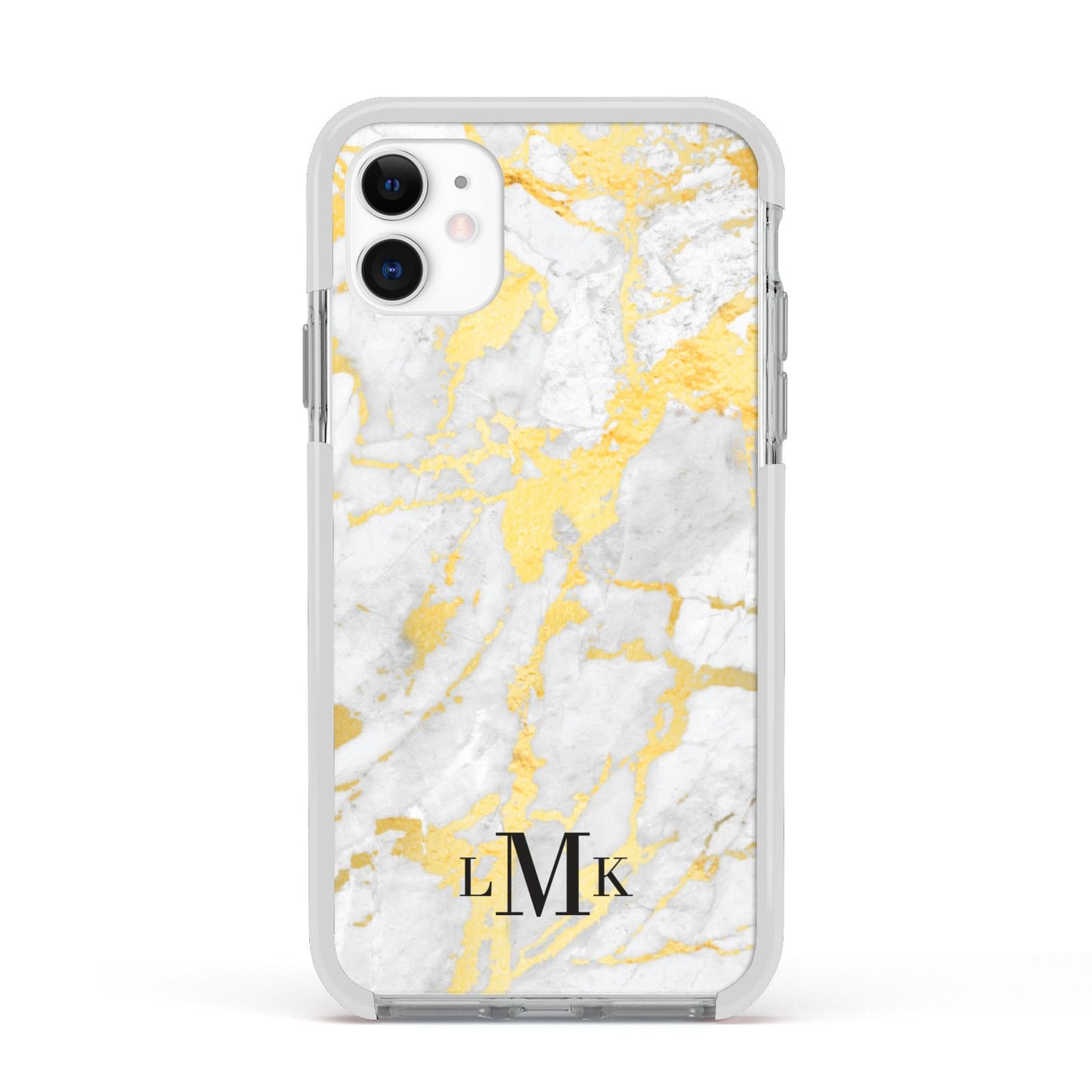 Gold Marble Initials Customised Apple iPhone 11 in White with White Impact Case