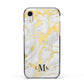 Gold Marble Initials Customised Apple iPhone XR Impact Case Black Edge on Silver Phone