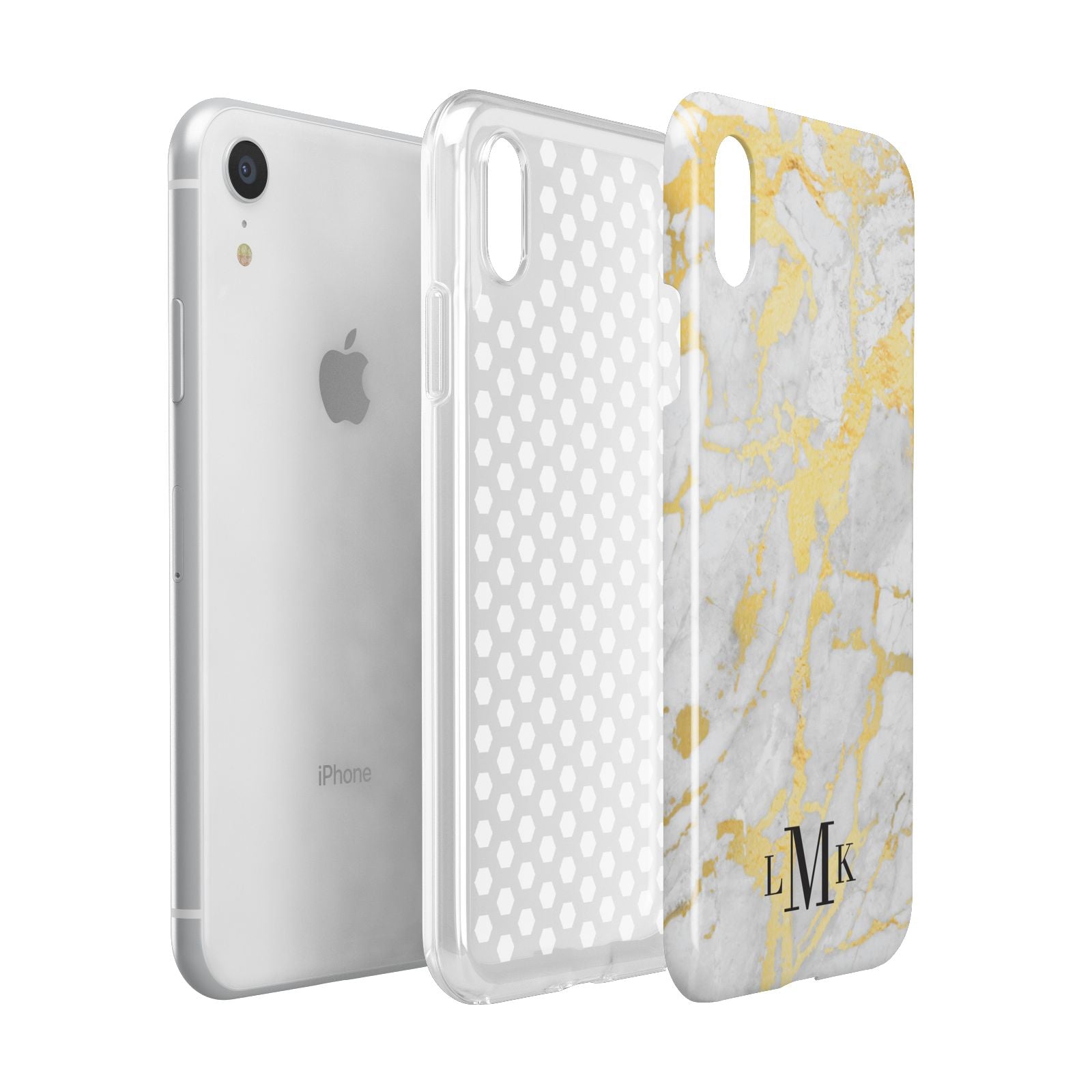 Gold Marble Initials Customised Apple iPhone XR White 3D Tough Case Expanded view