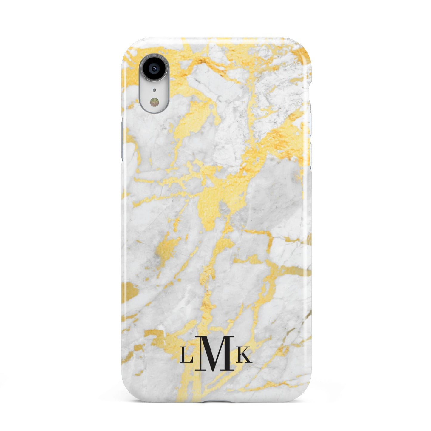 Gold Marble Initials Customised Apple iPhone XR White 3D Tough Case