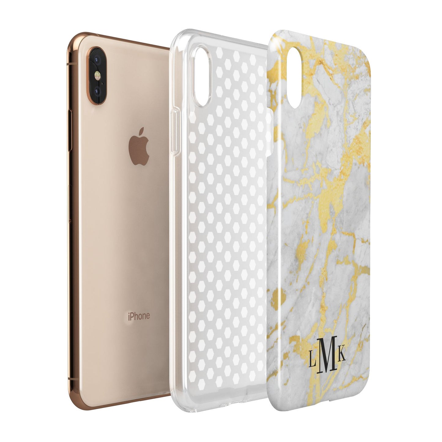 Gold Marble Initials Customised Apple iPhone Xs Max 3D Tough Case Expanded View