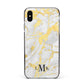 Gold Marble Initials Customised Apple iPhone Xs Max Impact Case Black Edge on Silver Phone