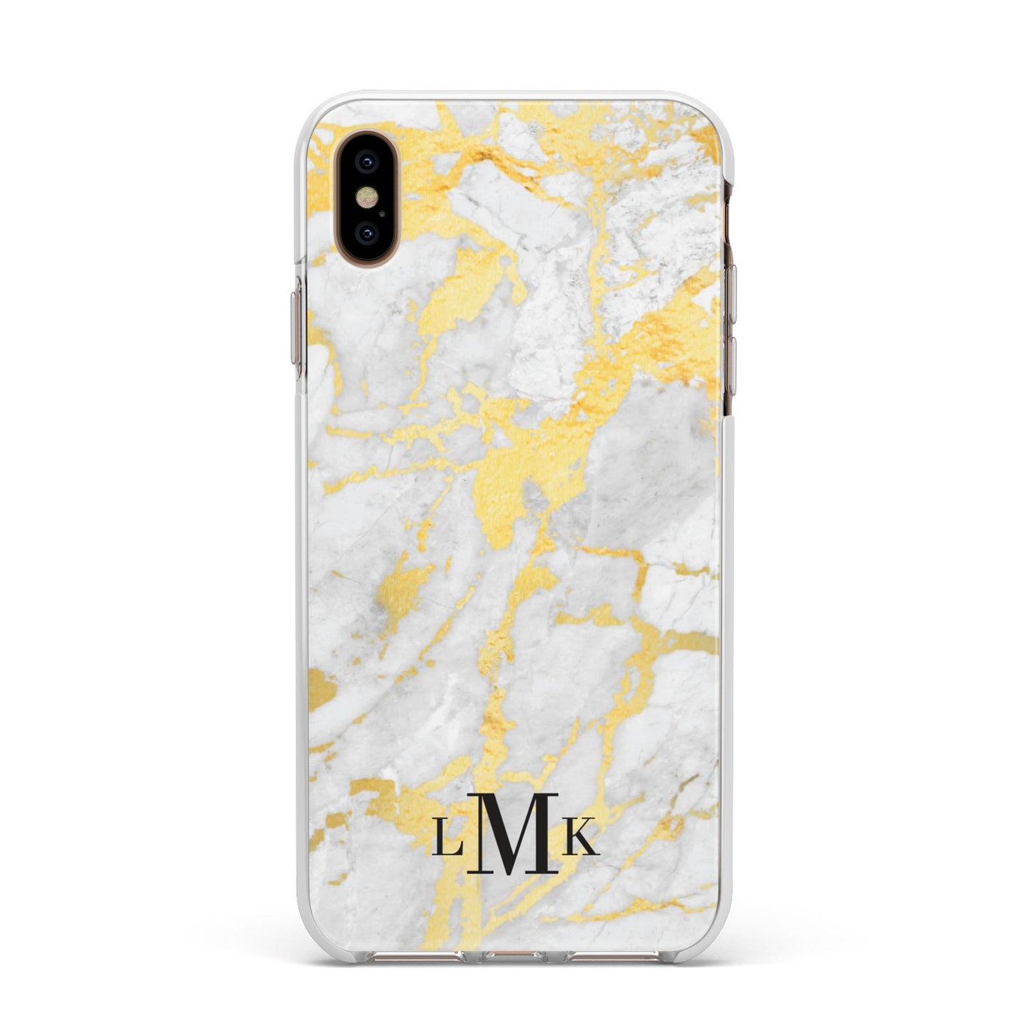 Gold Marble Initials Customised Apple iPhone Xs Max Impact Case White Edge on Gold Phone