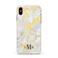 Gold Marble Initials Customised Apple iPhone Xs Max Impact Case White Edge on Silver Phone