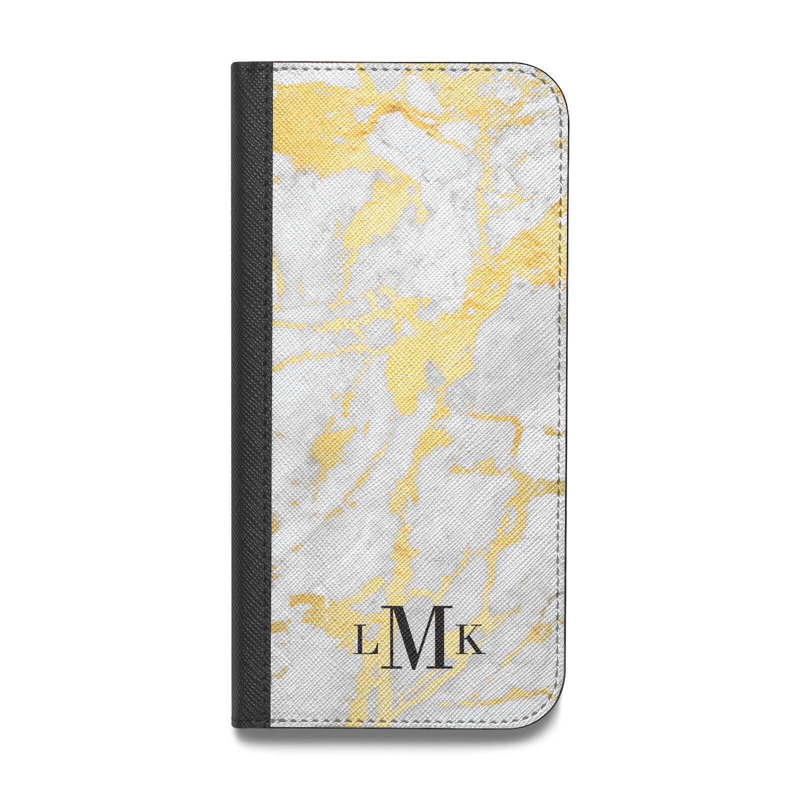 Gold Marble Initials Customised Vegan Leather Flip iPhone Case