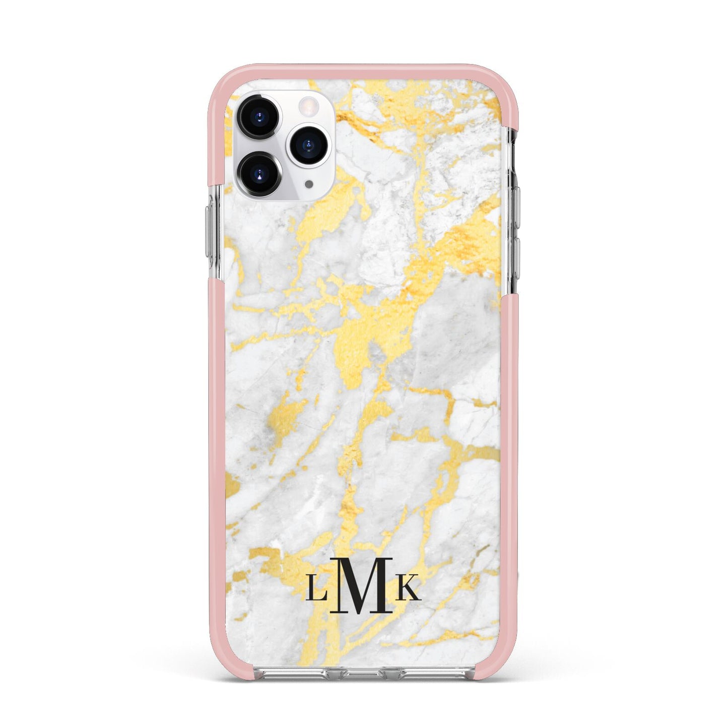 Gold Marble Initials Customised iPhone 11 Pro Max Impact Pink Edge Case