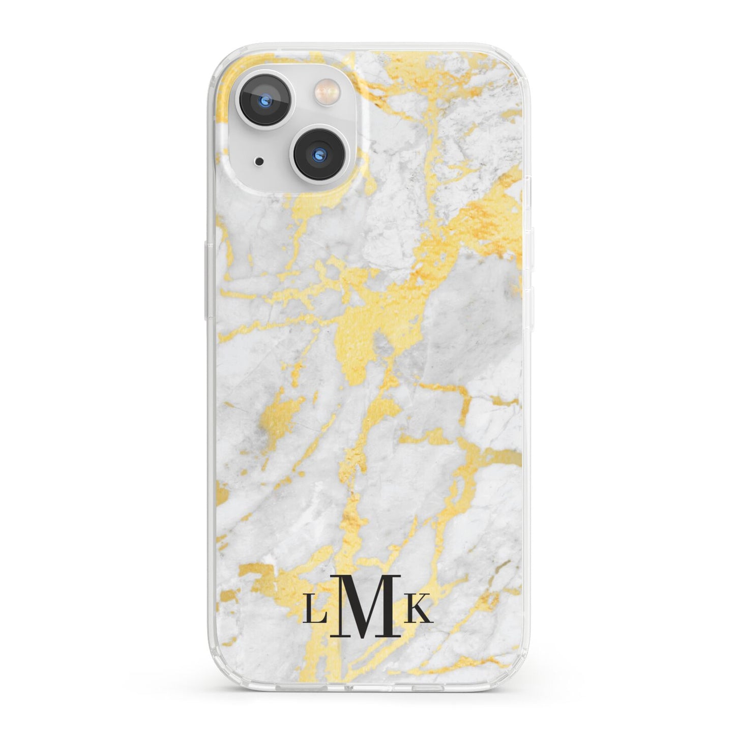 Gold Marble Initials Customised iPhone 13 Clear Bumper Case