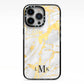 Gold Marble Initials Customised iPhone 13 Pro Black Impact Case on Silver phone