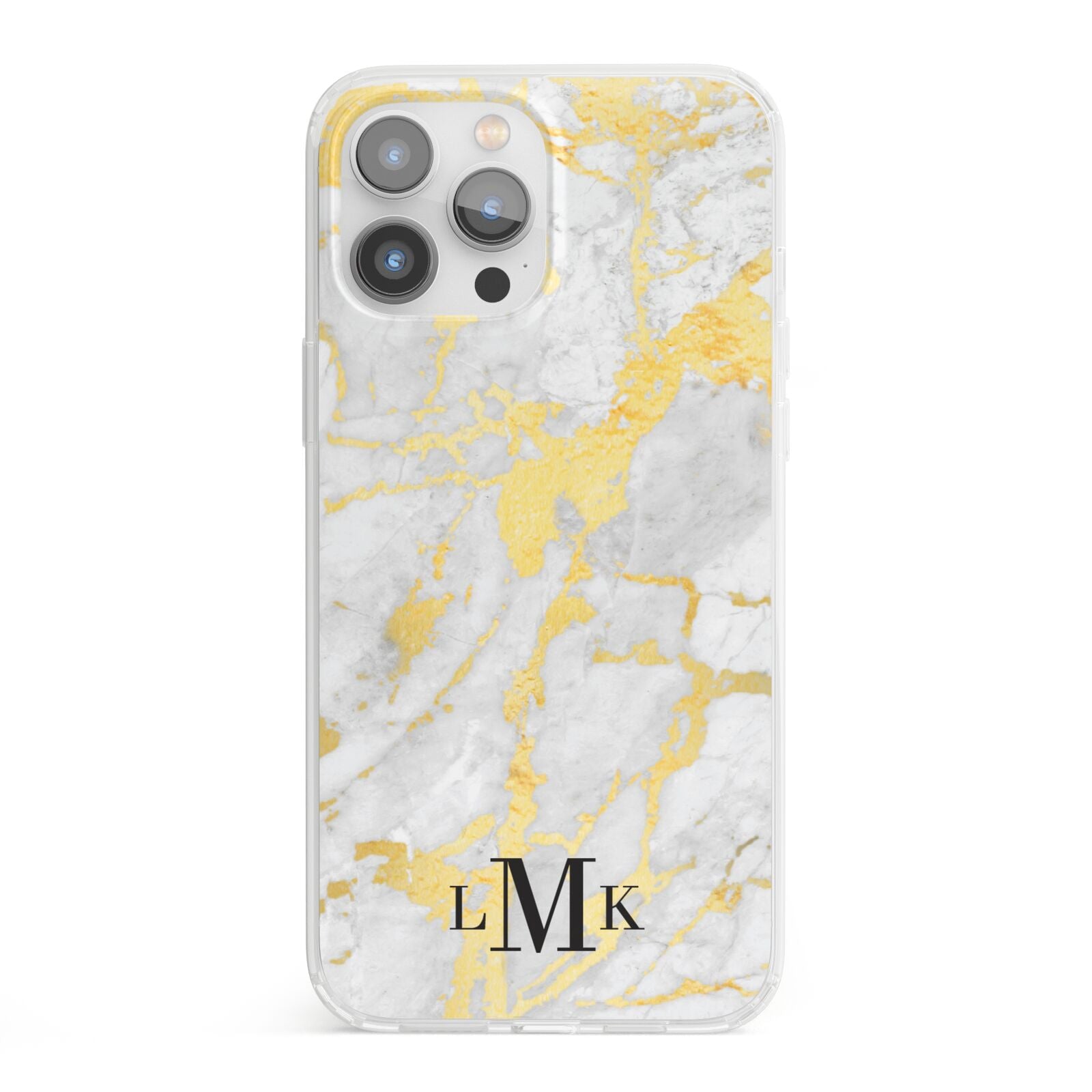 Gold Marble Initials Customised iPhone 13 Pro Max Clear Bumper Case