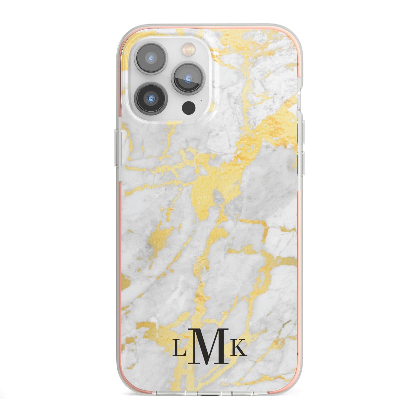 Gold Marble Initials Customised iPhone 13 Pro Max TPU Impact Case with Pink Edges