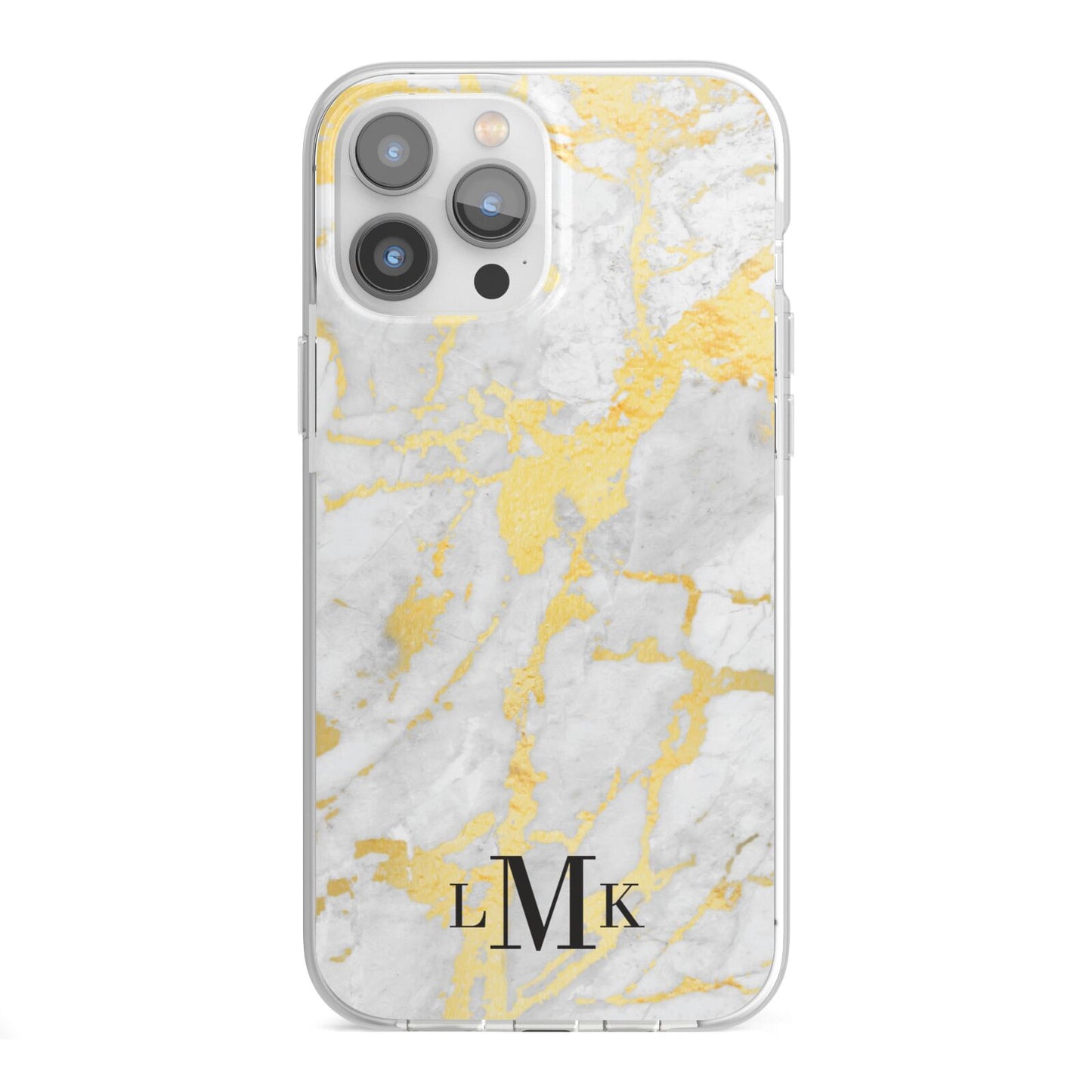 Gold Marble Initials Customised iPhone 13 Pro Max TPU Impact Case with White Edges