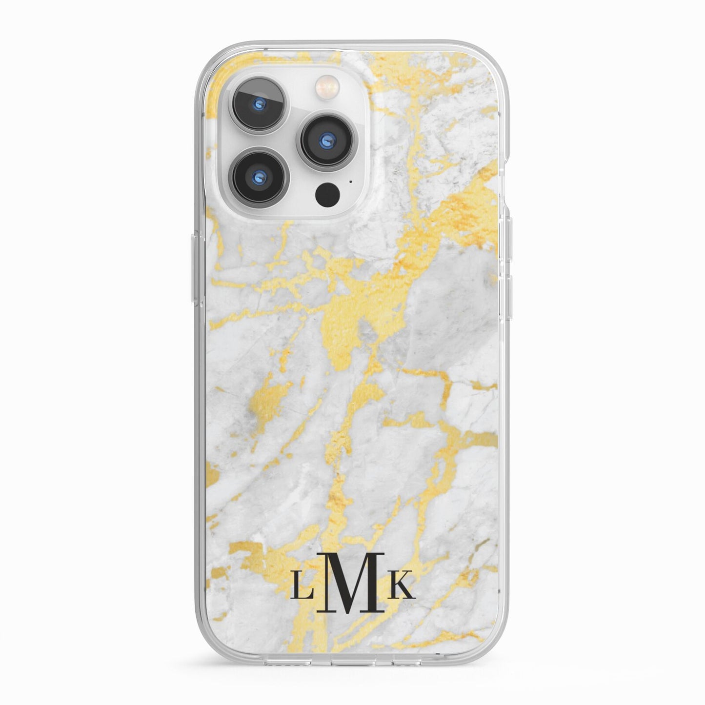 Gold Marble Initials Customised iPhone 13 Pro TPU Impact Case with White Edges