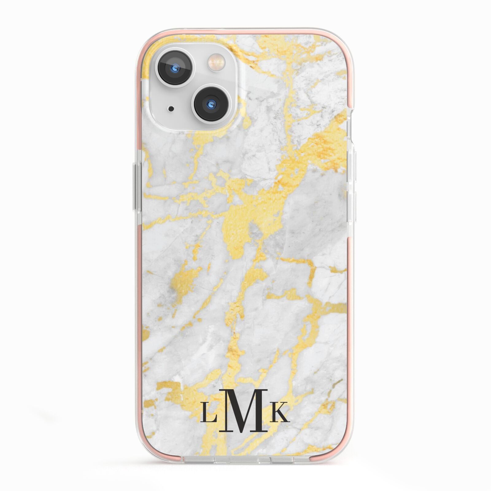 Gold Marble Initials Customised iPhone 13 TPU Impact Case with Pink Edges