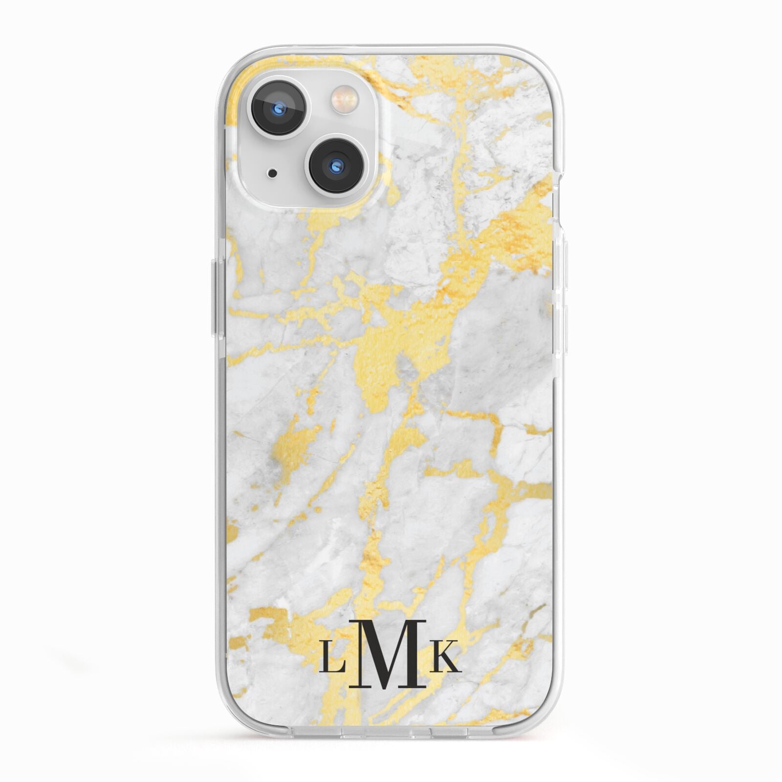 Gold Marble Initials Customised iPhone 13 TPU Impact Case with White Edges