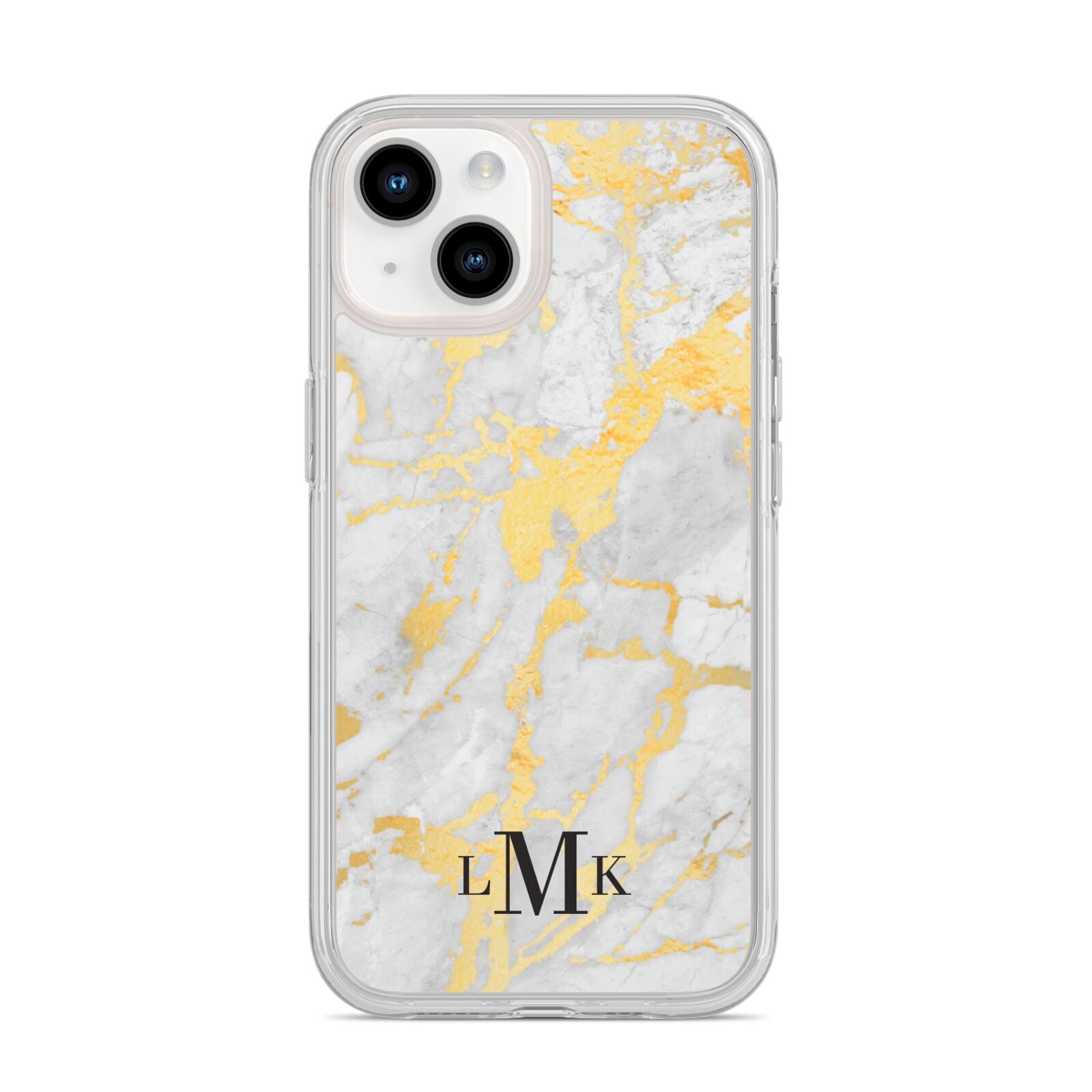 Gold Marble Initials Customised iPhone 14 Clear Tough Case Starlight