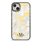 Gold Marble Initials Customised iPhone 14 Plus Black Impact Case on Silver phone