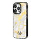 Gold Marble Initials Customised iPhone 14 Pro Black Impact Case Side Angle on Silver phone