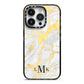 Gold Marble Initials Customised iPhone 14 Pro Black Impact Case on Silver phone