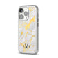 Gold Marble Initials Customised iPhone 14 Pro Clear Tough Case Silver Angled Image