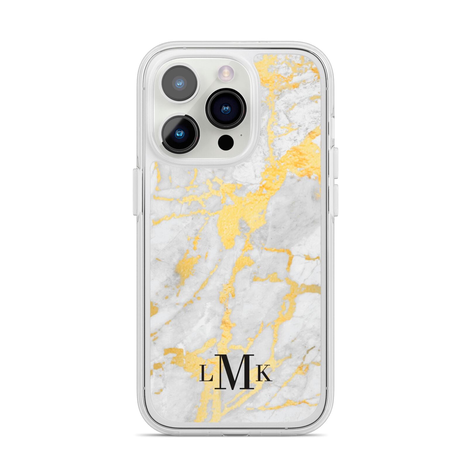 Gold Marble Initials Customised iPhone 14 Pro Clear Tough Case Silver