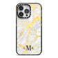 Gold Marble Initials Customised iPhone 14 Pro Max Black Impact Case on Silver phone
