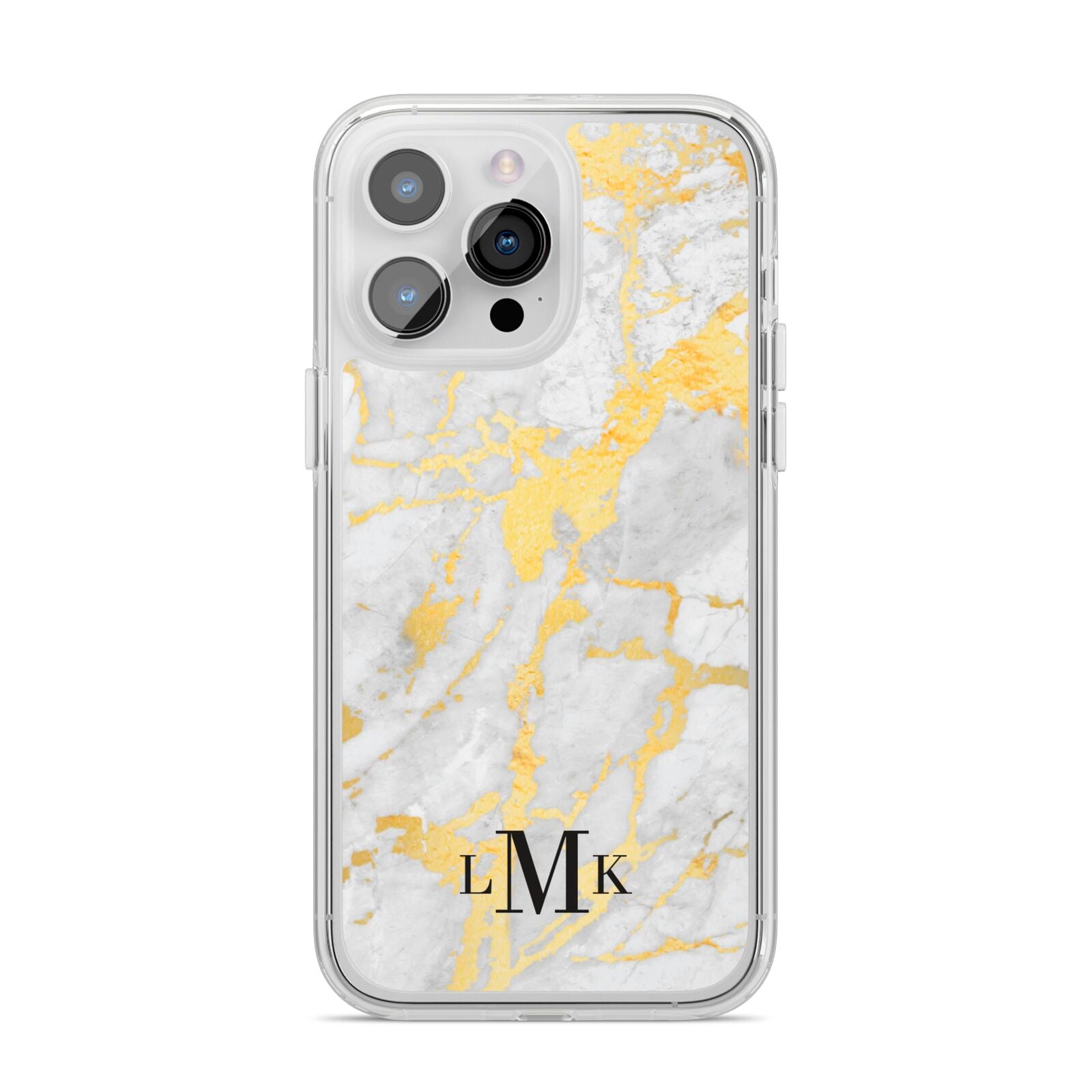 Gold Marble Initials Customised iPhone 14 Pro Max Clear Tough Case Silver