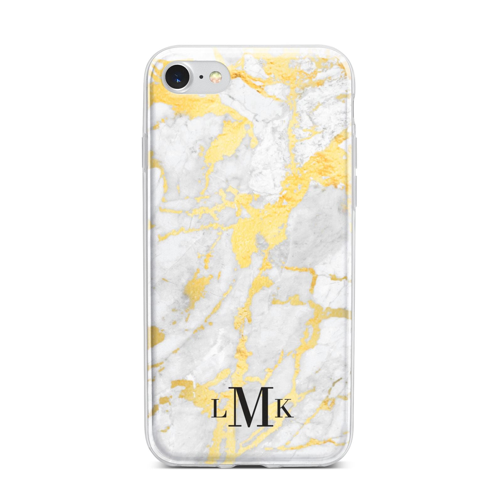 Gold Marble Initials Customised iPhone 7 Bumper Case on Silver iPhone