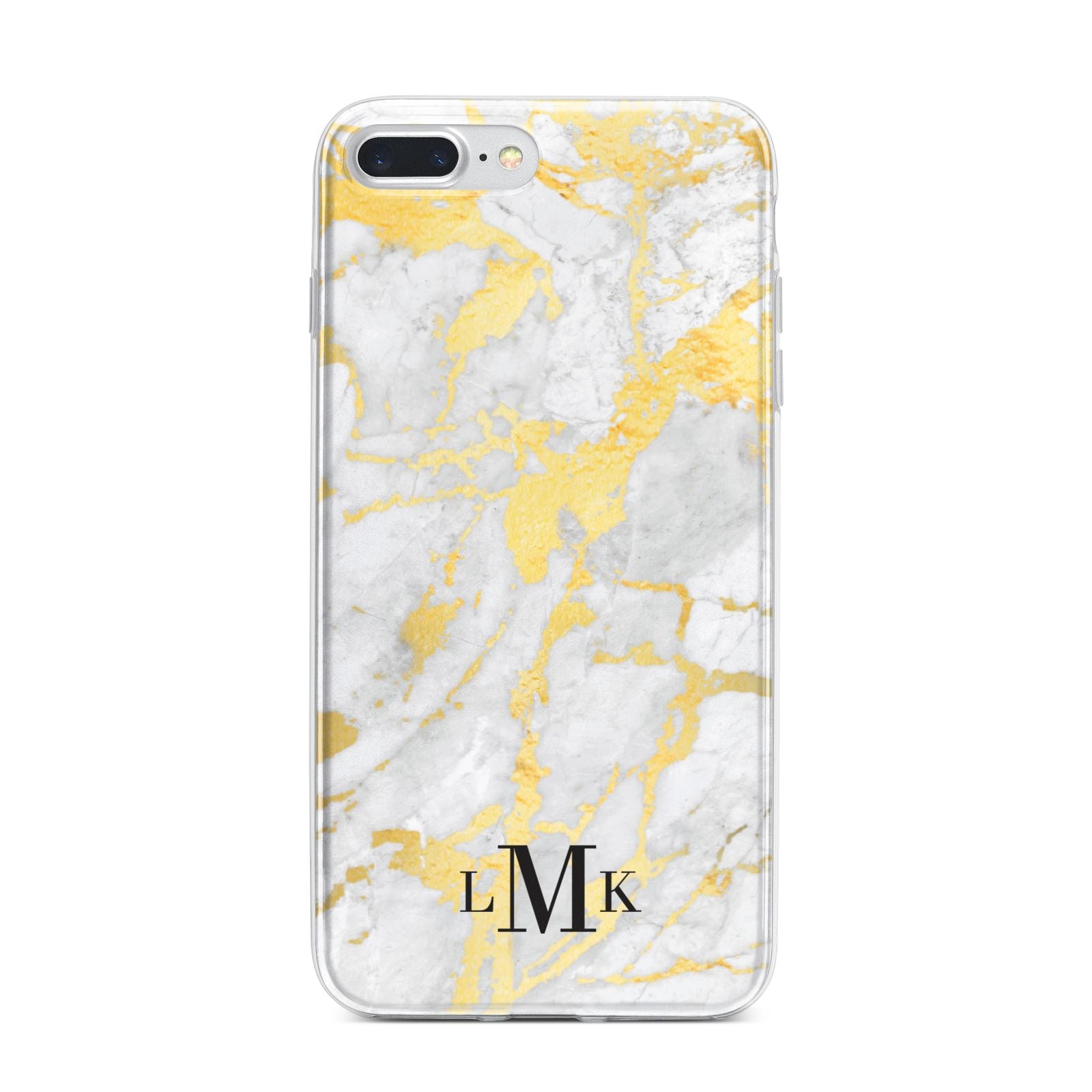 Gold Marble Initials Customised iPhone 7 Plus Bumper Case on Silver iPhone