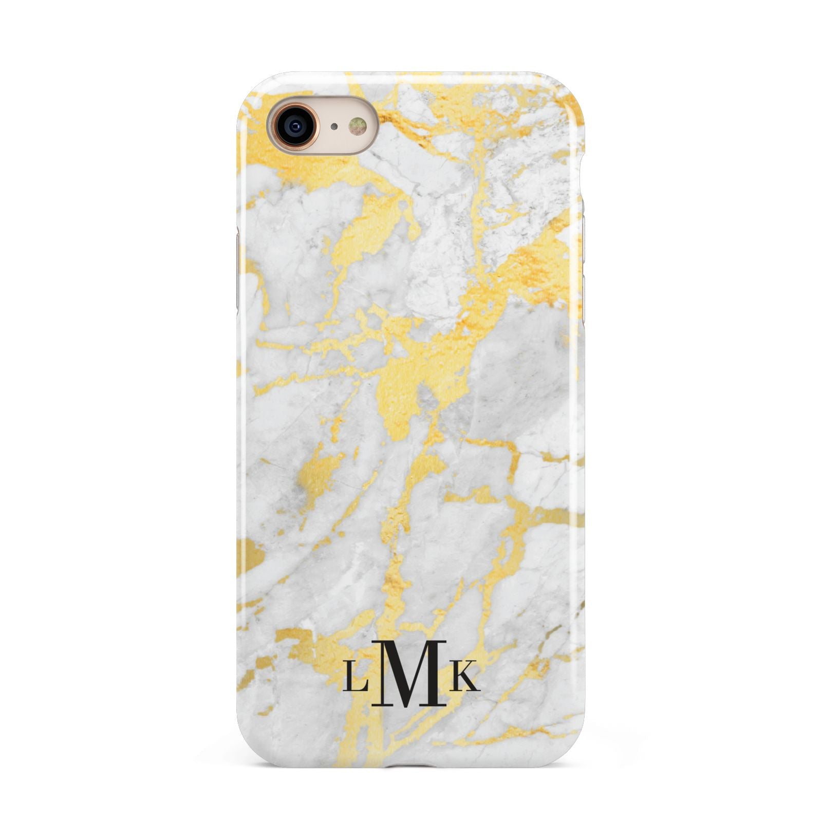 Gold Marble Initials Customised iPhone 8 3D Tough Case on Gold Phone