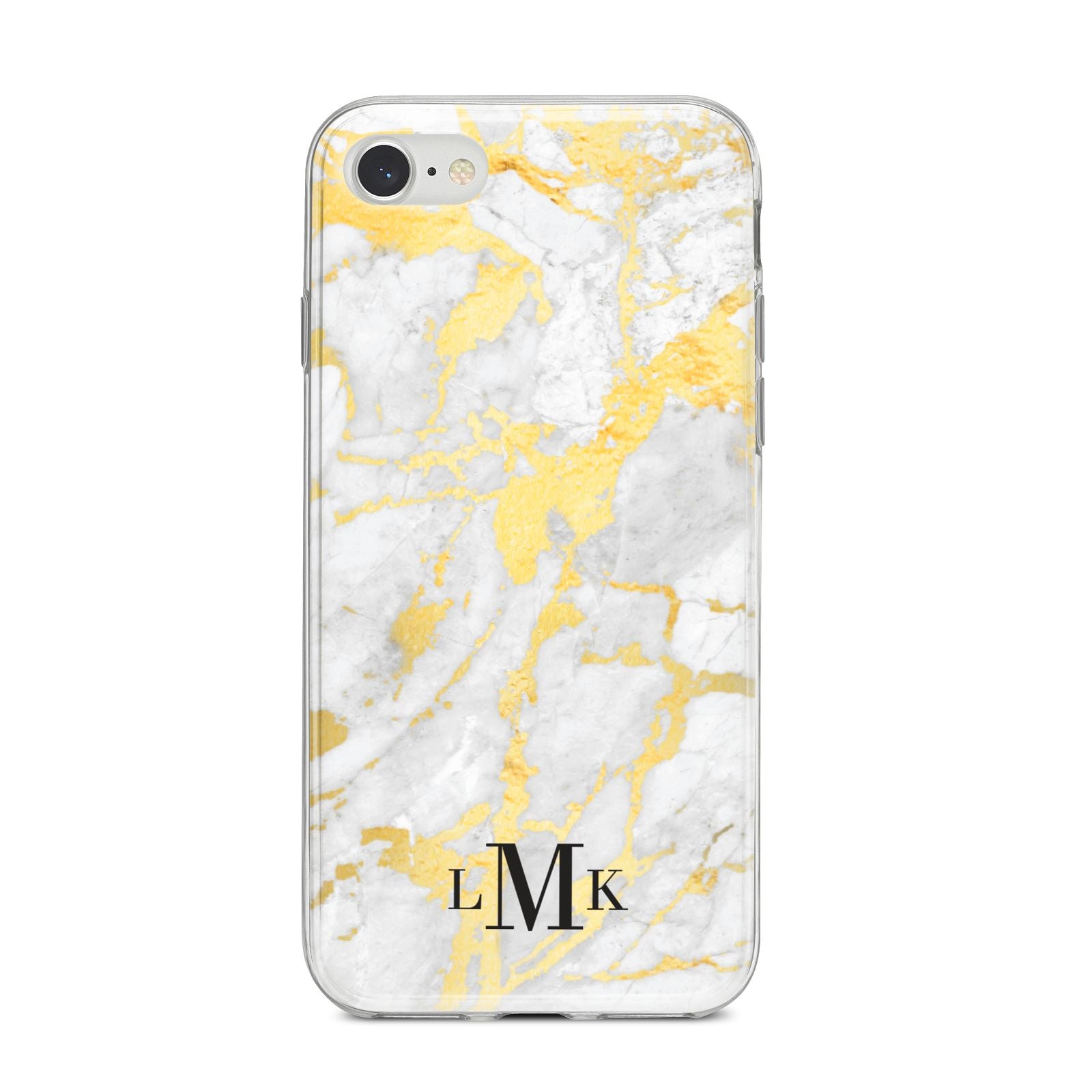 Gold Marble Initials Customised iPhone 8 Bumper Case on Silver iPhone