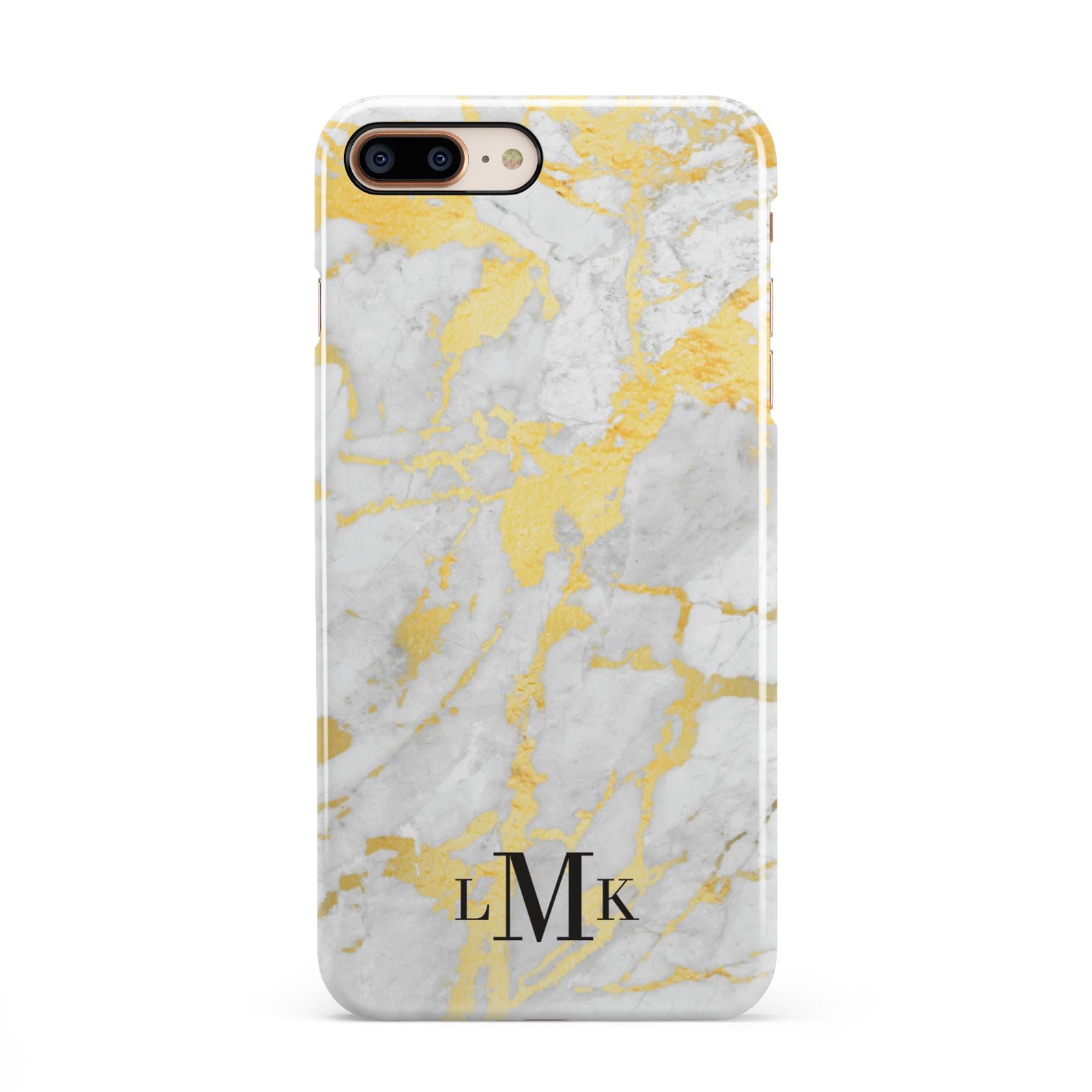 Gold Marble Initials Customised iPhone 8 Plus 3D Snap Case on Gold Phone