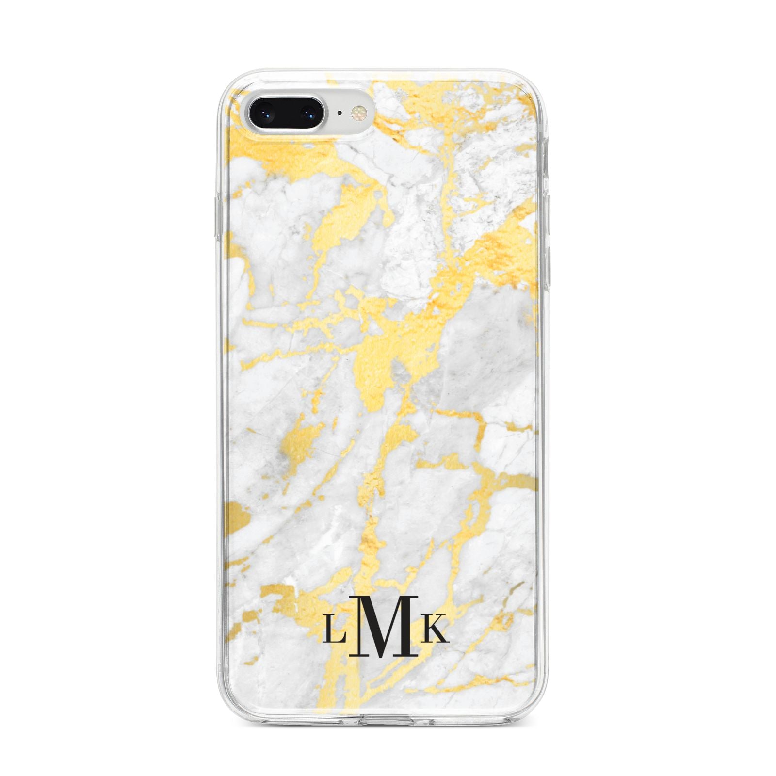 Gold Marble Initials Customised iPhone 8 Plus Bumper Case on Silver iPhone