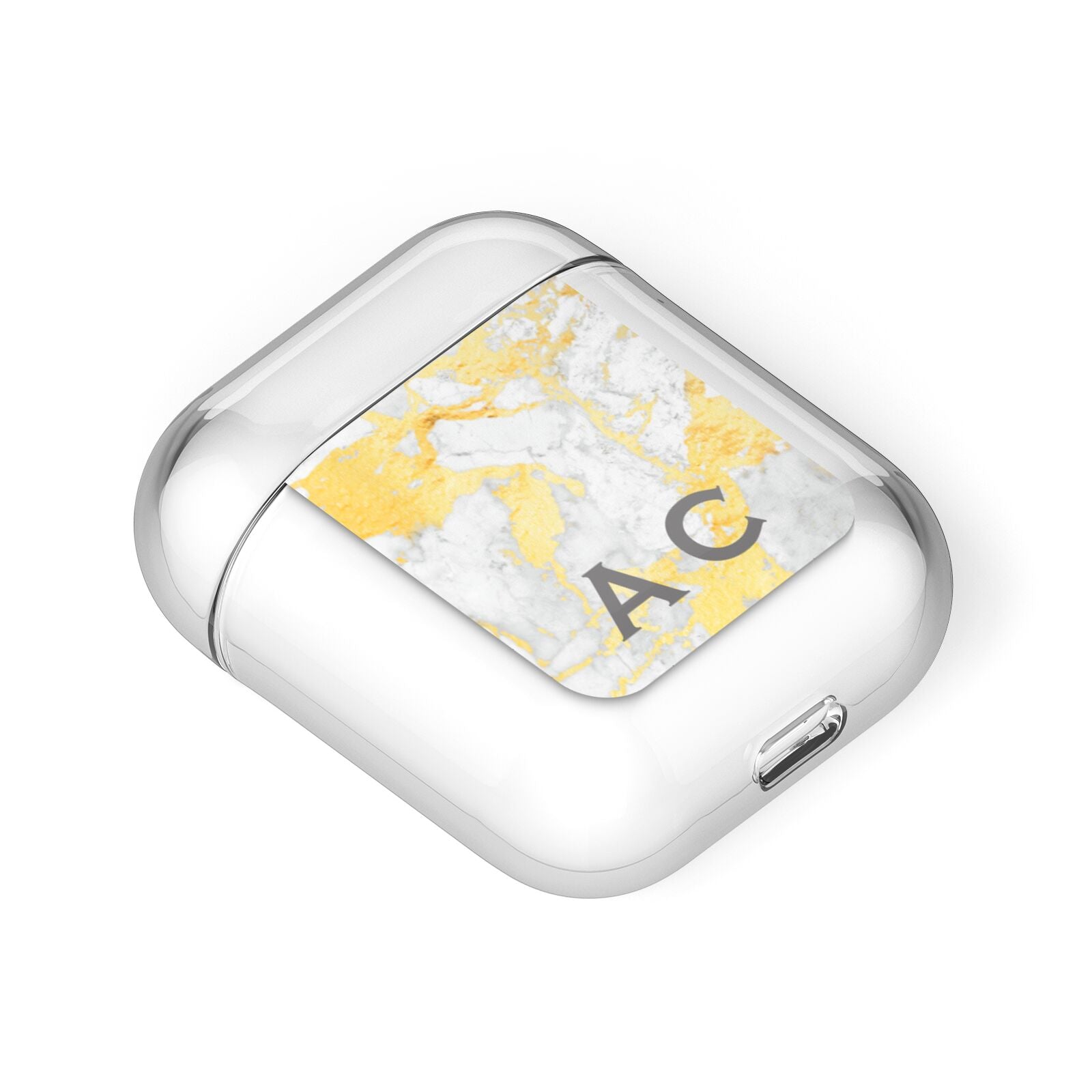 Gold Marble Initials Personalised AirPods Case Laid Flat