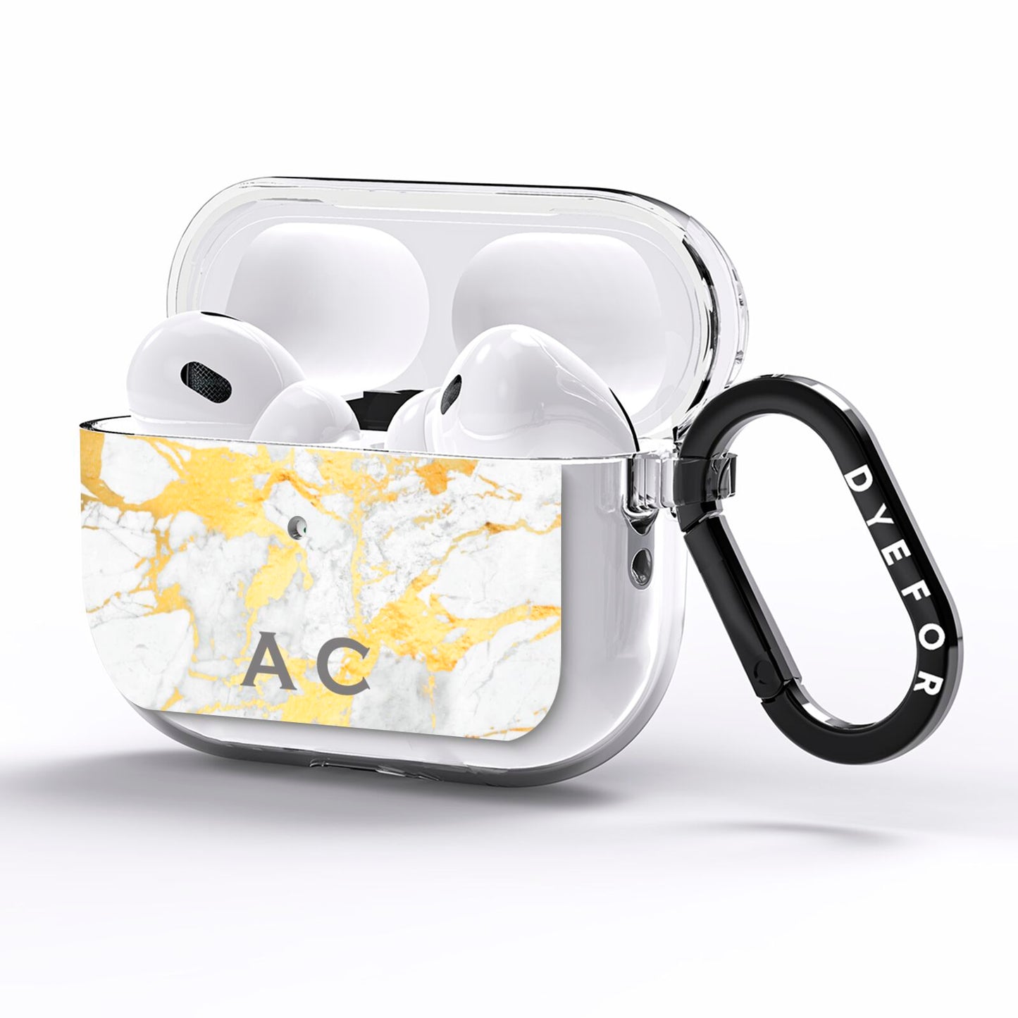 Gold Marble Initials Personalised AirPods Pro Clear Case Side Image