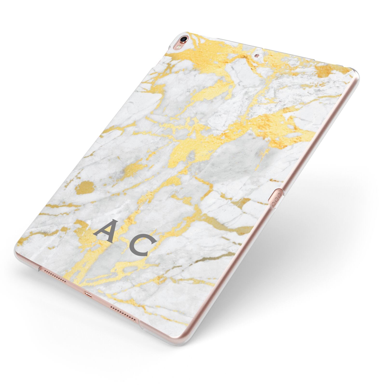 Gold Marble Initials Personalised Apple iPad Case on Rose Gold iPad Side View