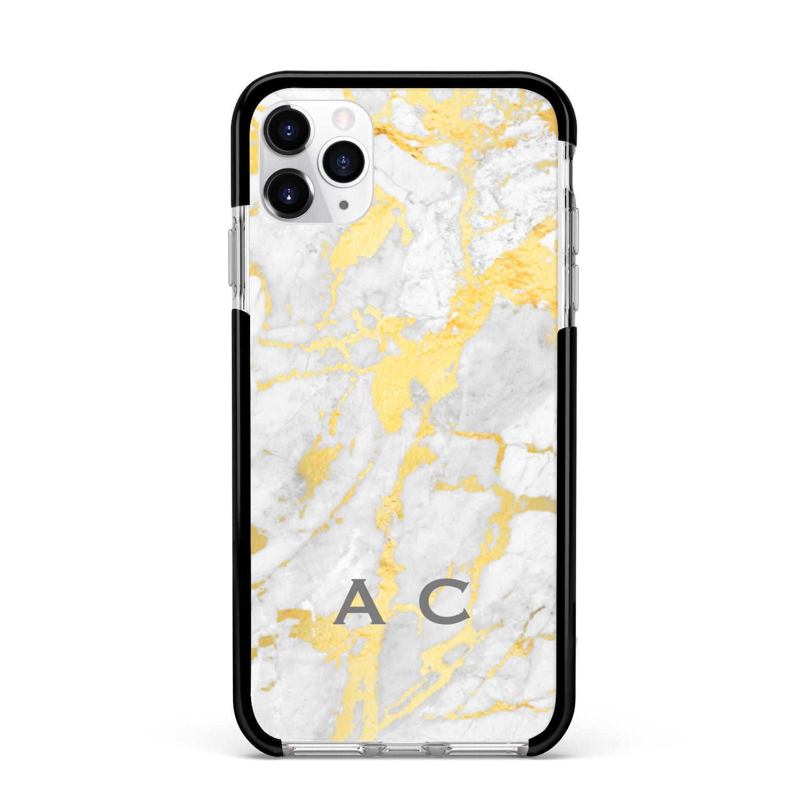 Gold Marble Initials Personalised Apple iPhone 11 Pro Max in Silver with Black Impact Case