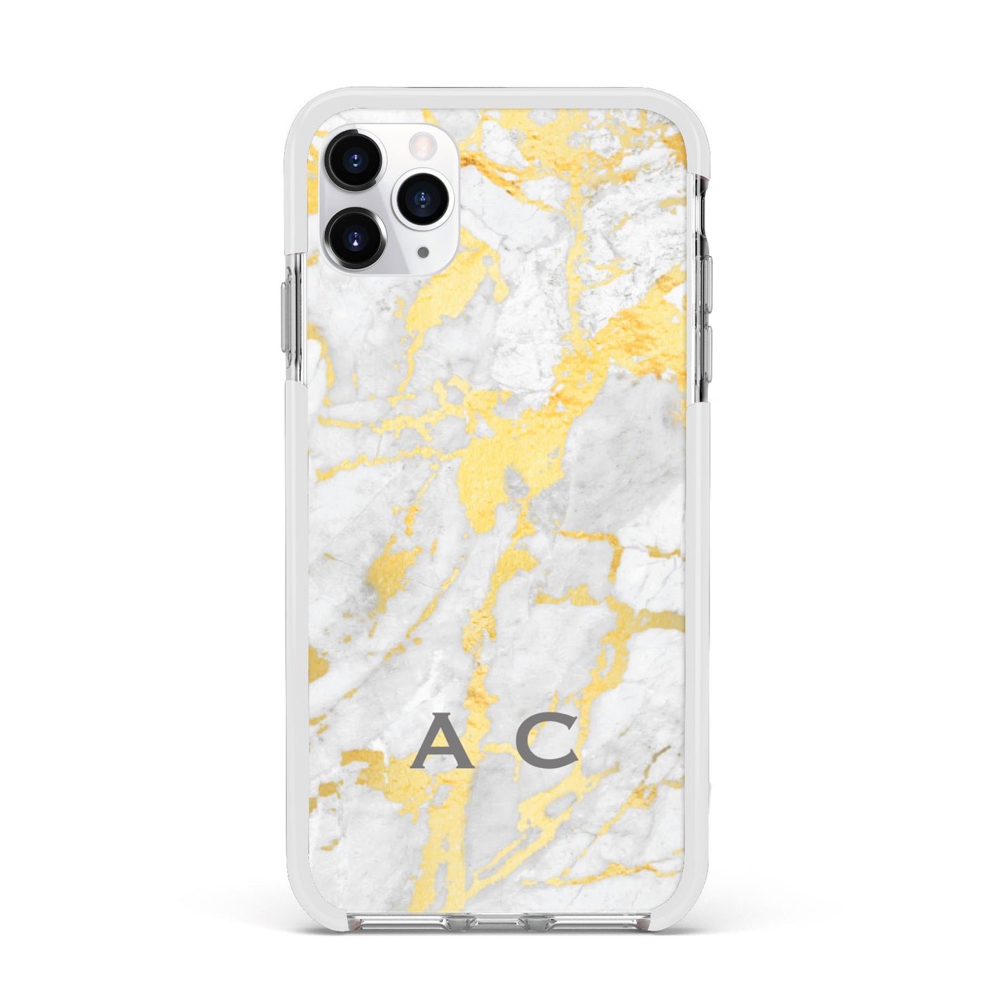 Gold Marble Initials Personalised Apple iPhone 11 Pro Max in Silver with White Impact Case
