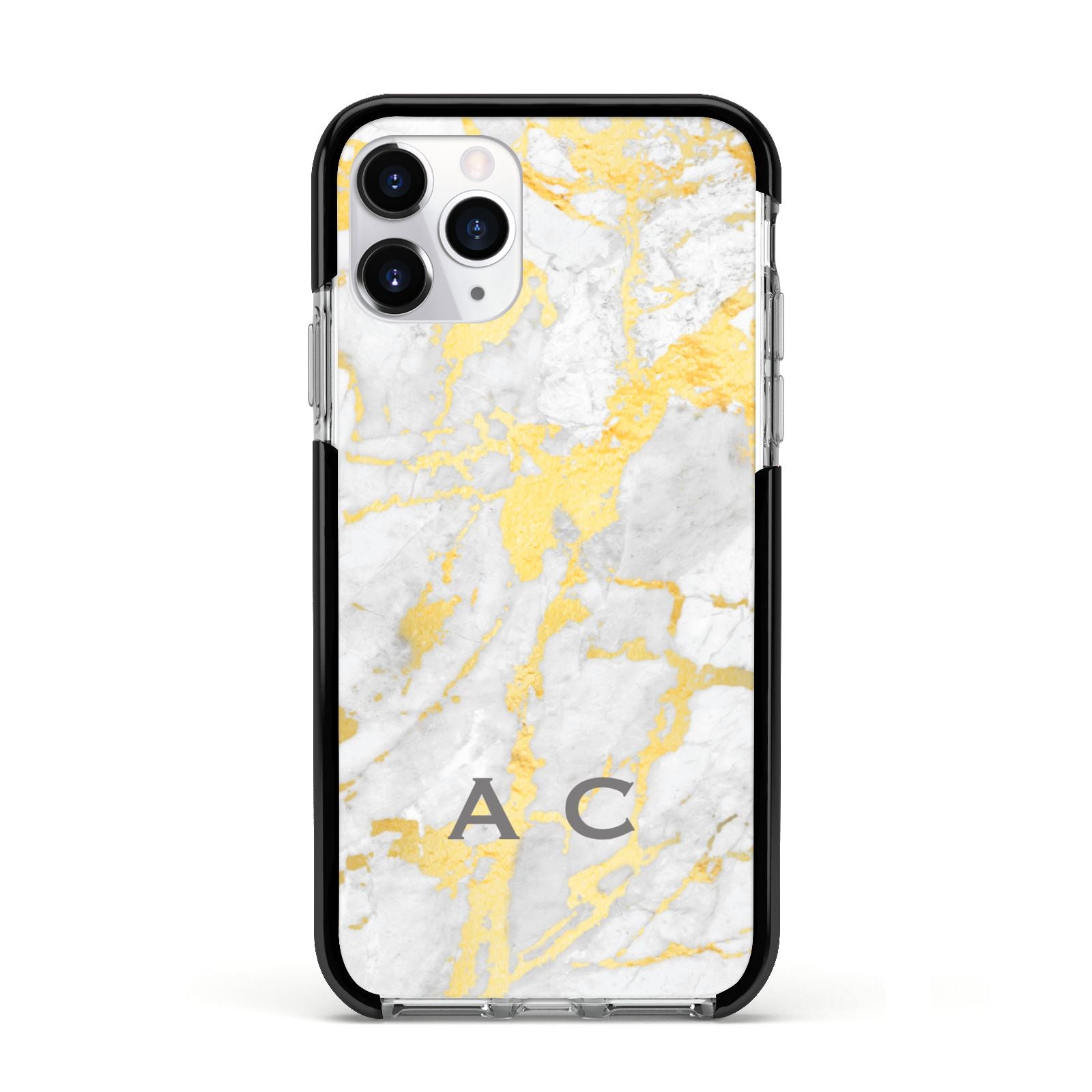 Gold Marble Initials Personalised Apple iPhone 11 Pro in Silver with Black Impact Case