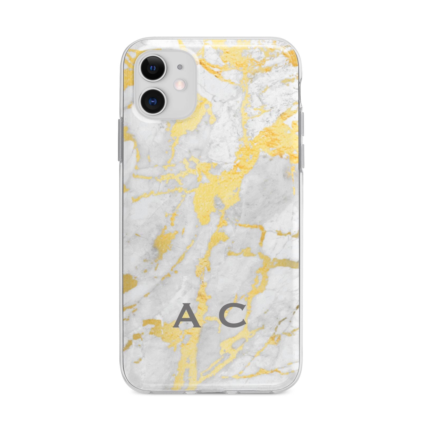 Gold Marble Initials Personalised Apple iPhone 11 in White with Bumper Case