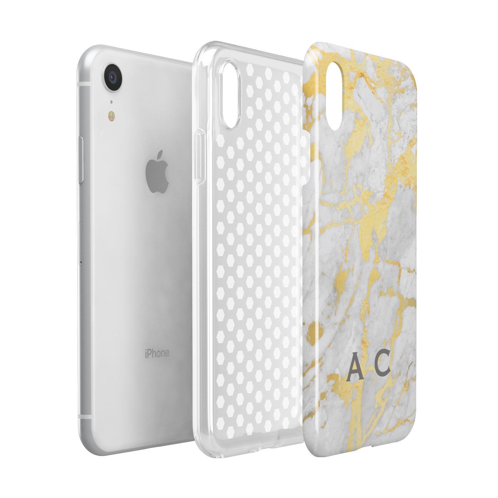 Gold Marble Initials Personalised Apple iPhone XR White 3D Tough Case Expanded view