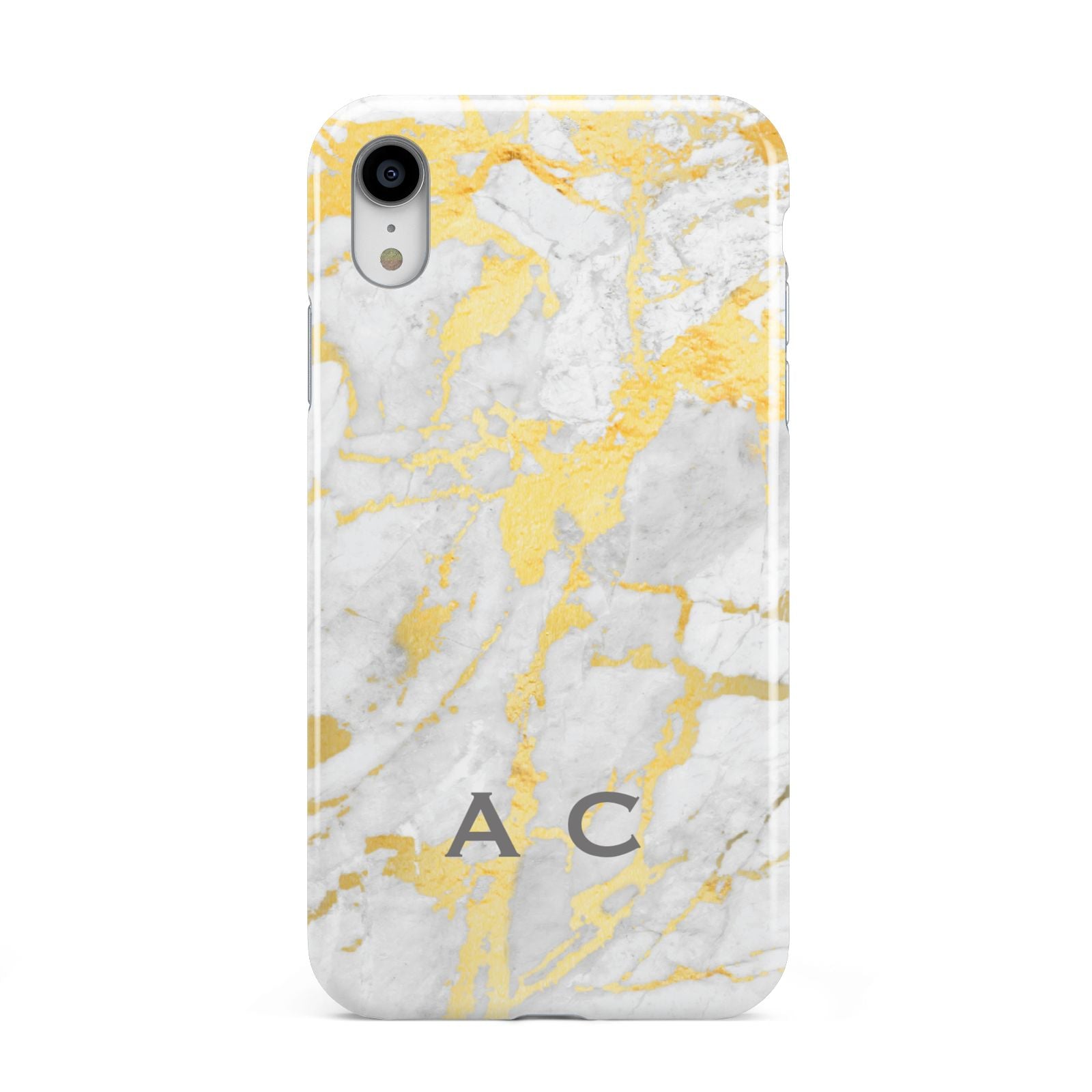 Gold Marble Initials Personalised Apple iPhone XR White 3D Tough Case