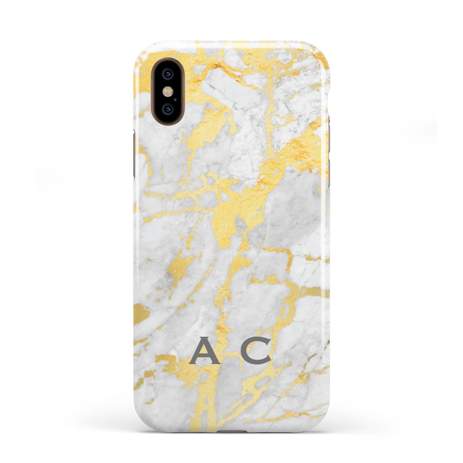 Gold Marble Initials Personalised Apple iPhone XS 3D Tough