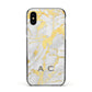 Gold Marble Initials Personalised Apple iPhone Xs Impact Case Black Edge on Black Phone