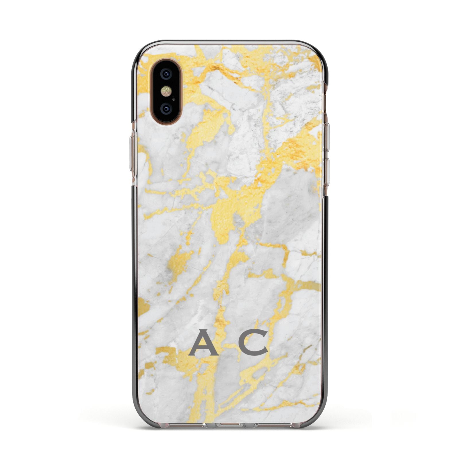 Gold Marble Initials Personalised Apple iPhone Xs Impact Case Black Edge on Gold Phone