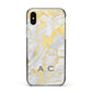 Gold Marble Initials Personalised Apple iPhone Xs Impact Case Black Edge on Silver Phone