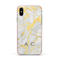 Gold Marble Initials Personalised Apple iPhone Xs Impact Case Pink Edge on Silver Phone