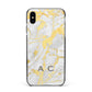 Gold Marble Initials Personalised Apple iPhone Xs Max Impact Case Black Edge on Black Phone