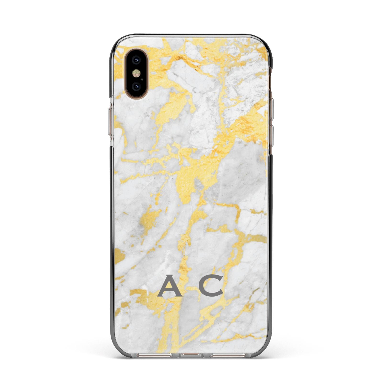 Gold Marble Initials Personalised Apple iPhone Xs Max Impact Case Black Edge on Gold Phone
