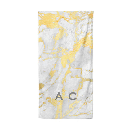 Gold Marble Initials Personalised Beach Towel