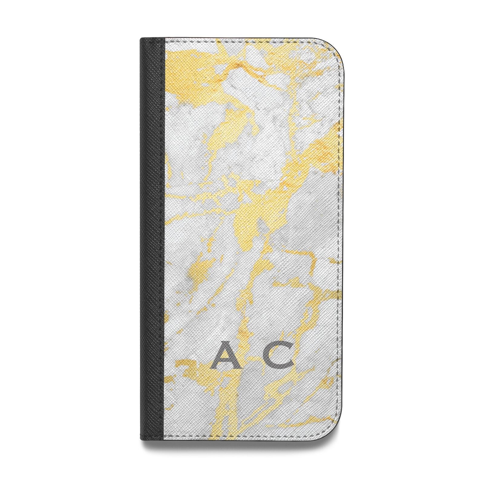 Gold Marble Initials Personalised Vegan Leather Flip iPhone Case